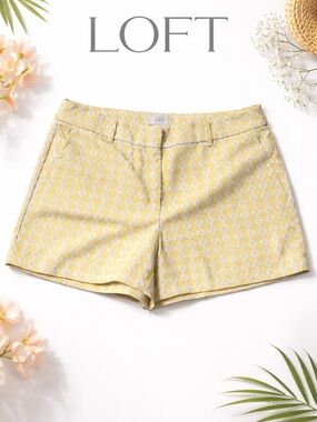 LOFT Yellow Patterned Tailored Bermuda Shorts